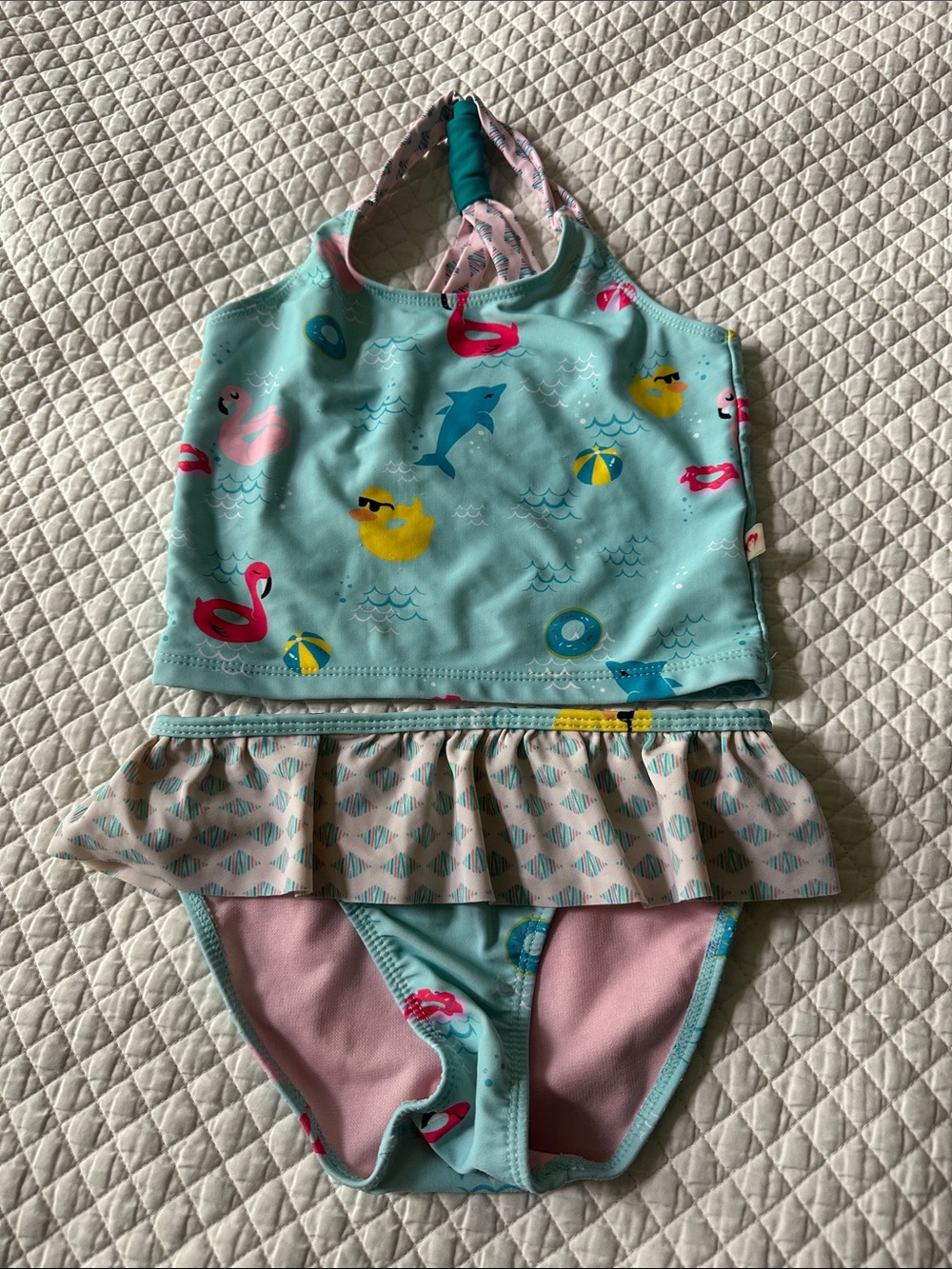 Appaman Girls Aqua Pink Yellow Swim Set with Ruffle